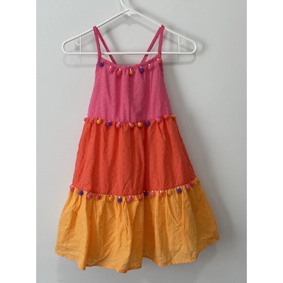Tommy Bahama Girls Dress 8 Multi Color Tiered Colorful Pompon Sundress NWT - Picture 1 of 8